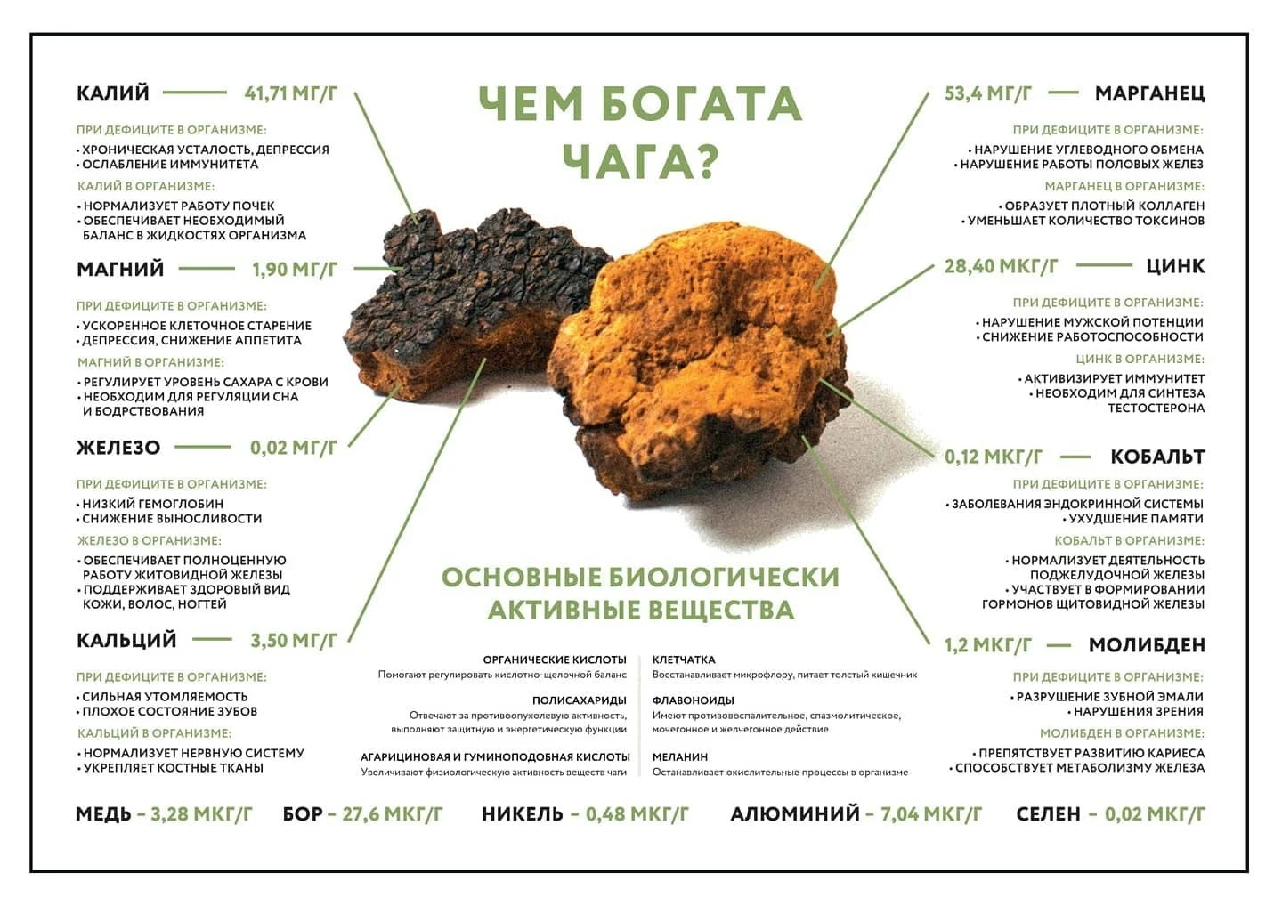 Для наших покупателей и клиентов решили сделать вот такую схему: чем богата чага!